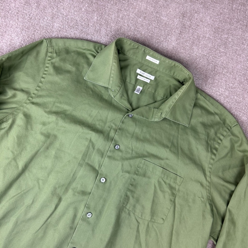 Van Heusen Regular Fit Shirt Mens 18 Green Lux Sateen Formal Office Wrinkle Free